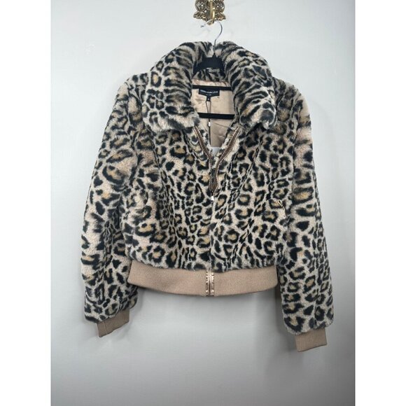 NEW Generation Love Romi Leopard Faux Fur Bomber Jacket Y2K Size XS Relaxed - Picture 3 of 5